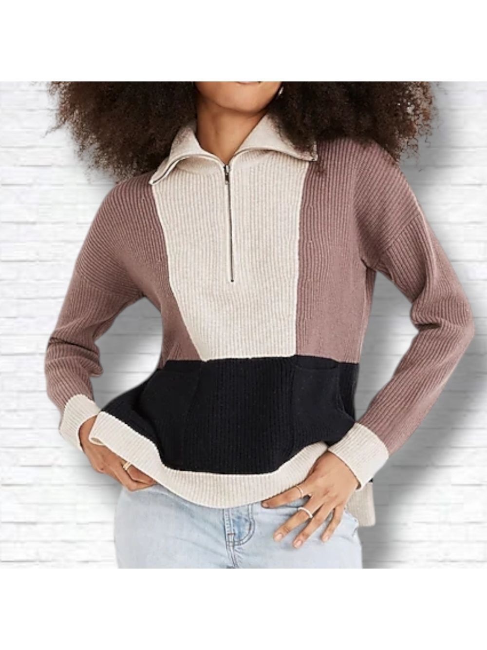 Madewell "Glenbrook" Colourblock Merino Blend Half-Zip Pullover Sweater Size M